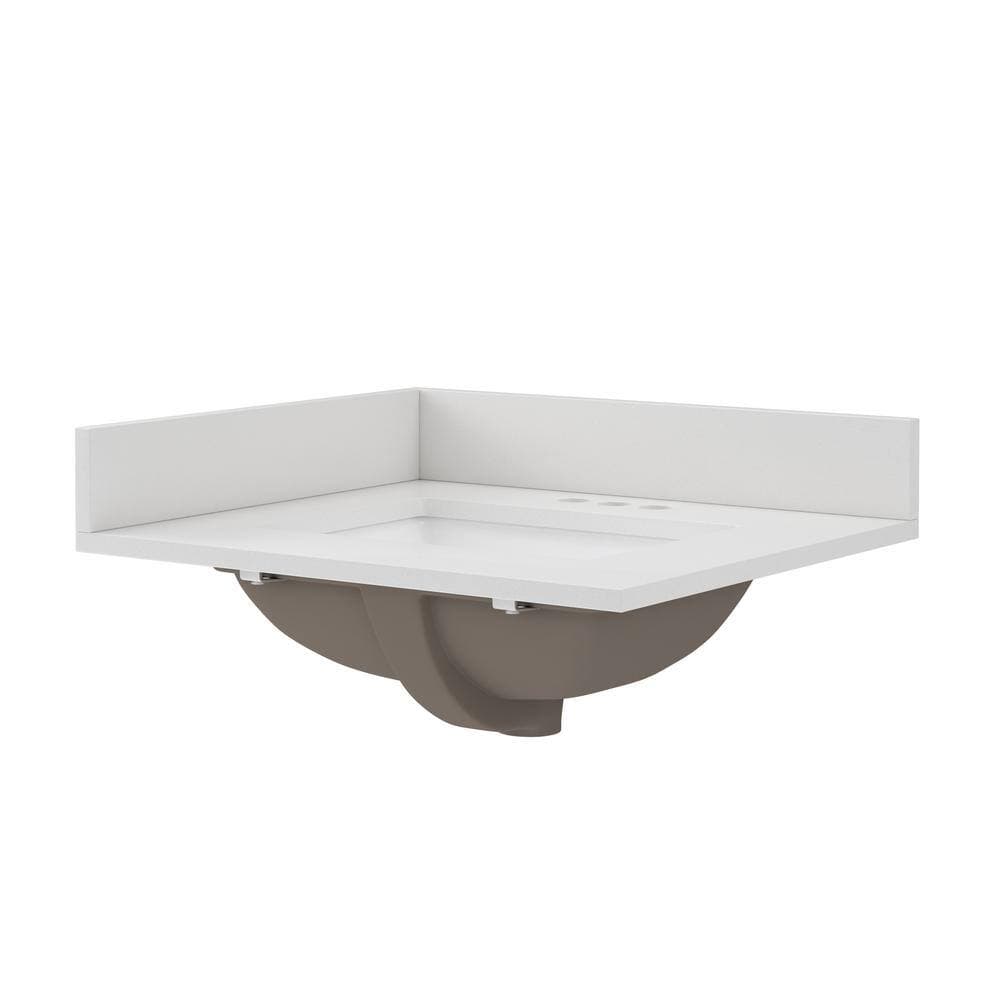 CRAFT + MAIN 25 in. W 22 in. D .75 in . H Engineered Quartz White Rectangular Single Sink Bath Vanity Top (4)