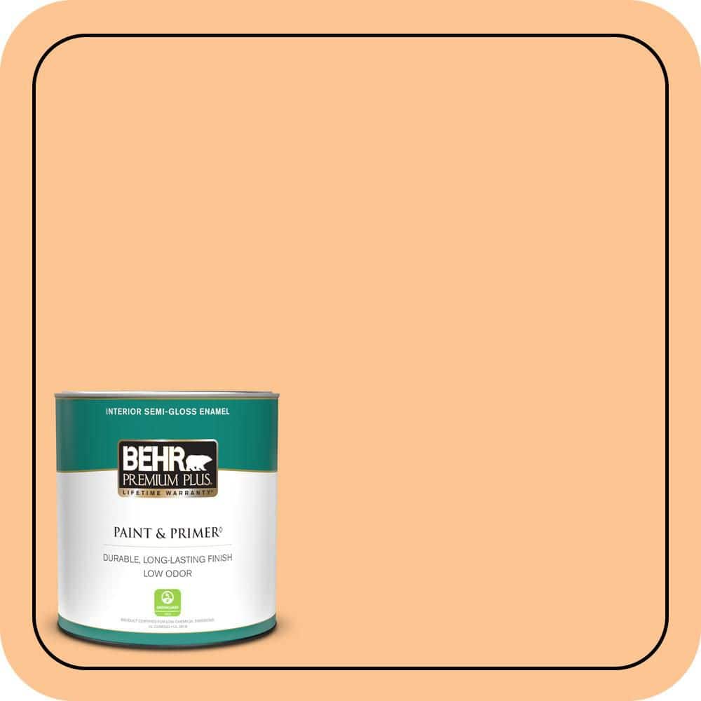 BEHR PREMIUM PLUS 1 qt. #P220-4 Dainty Apricot Semi-Gloss Enamel Low Odor Interior Paint & Primer
