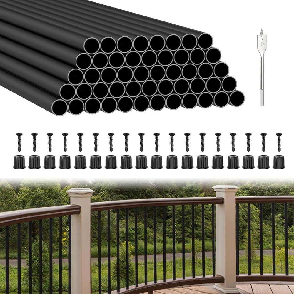 Afoxsos 26 in. H x 1 in. W Black Aluminum Stair Railing Kit with Anti-UV Connectors (2)