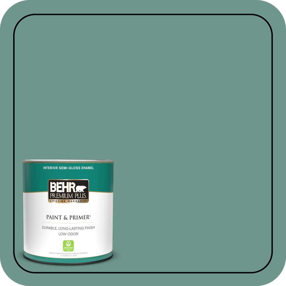 BEHR PREMIUM PLUS 1 qt. #M440-5 Lunar Tide Semi-Gloss Enamel Low Odor Interior Paint & Primer