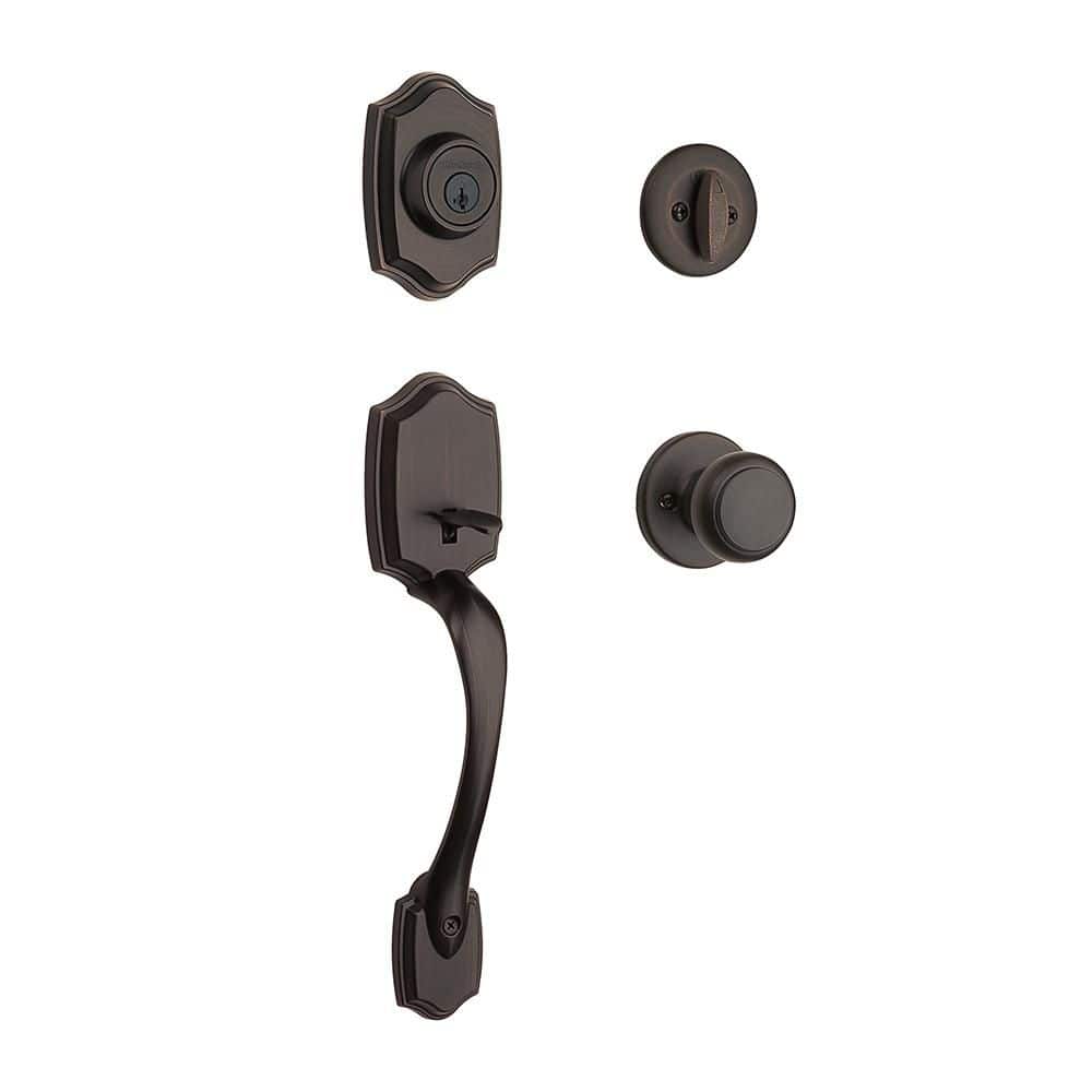 Kwikset Belleview Venetian Bronze Single Cylinder Keyed Entry Door Handleset with Cove Interior Doorknob ft Smartkey Security (1)