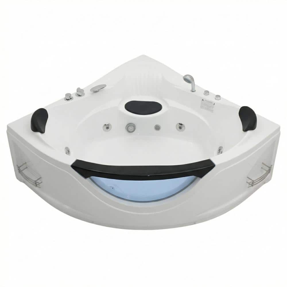 Fieeay 59 in. Corner Whirlpool Bathtub for 2-Person Luxury Jetted Spa Tub with 6 Hydro Massage Jets