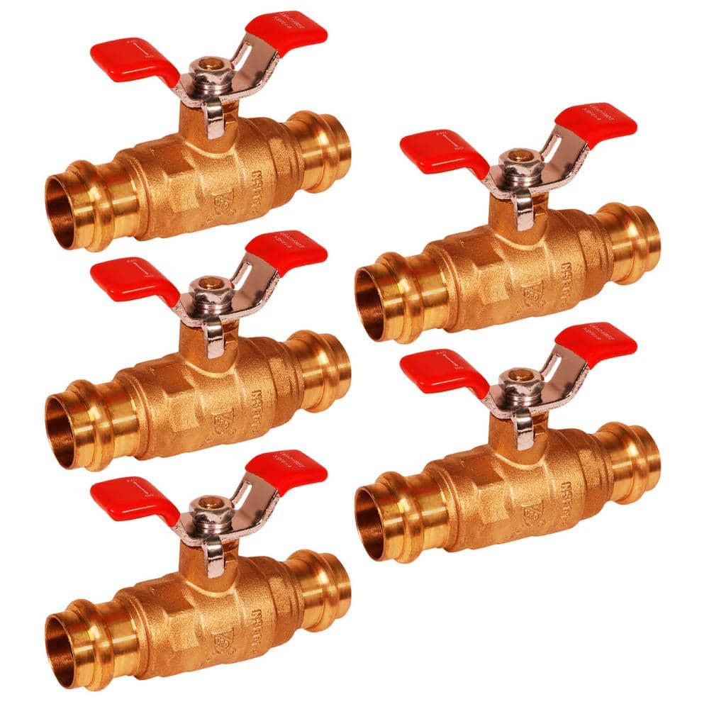 PLUMBFLEX 3/4 in. FIP Brass Double-O-Ring Press Ball Valve with T-Handle (Pack of 5) (1)