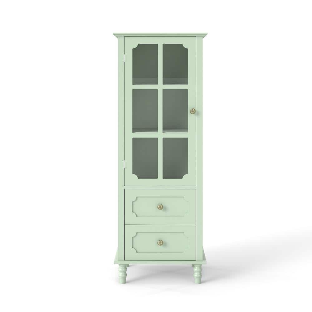 COWLOWN 19.68 in. W x 15.74 in. D x 52.36 in. H Green Linen Cabinet with Glass Doors and Double Drawer (1)