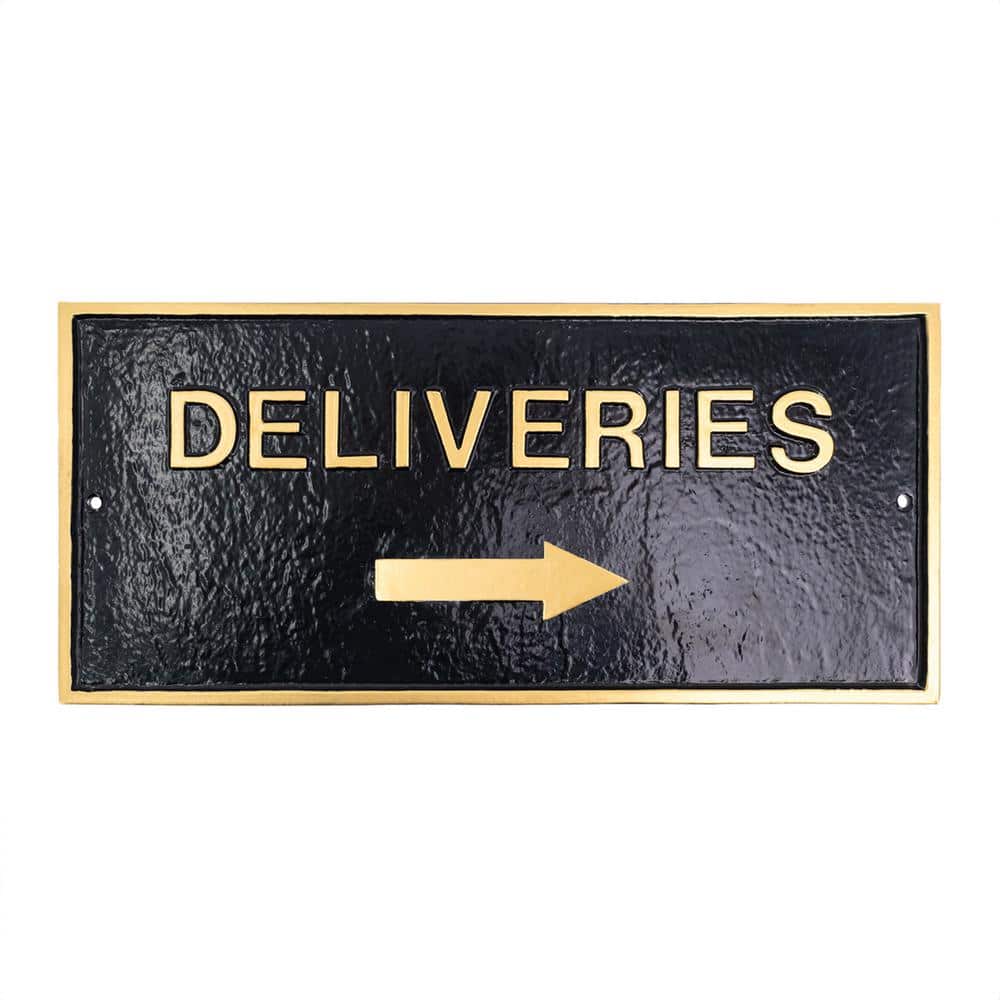 Montague Metal Products 7.25" x 15.25" Deliveries with Right Arrow Standard Rectangle Wall Statement Plaque - Black/Gold