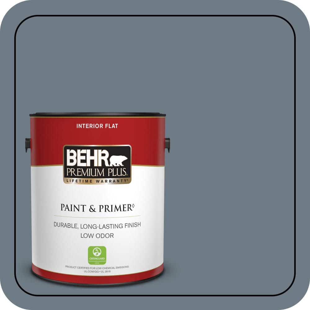 BEHR PREMIUM PLUS 1 gal. #N490-5 Charcoal Blue Flat Low Odor Interior Paint & Primer (1)