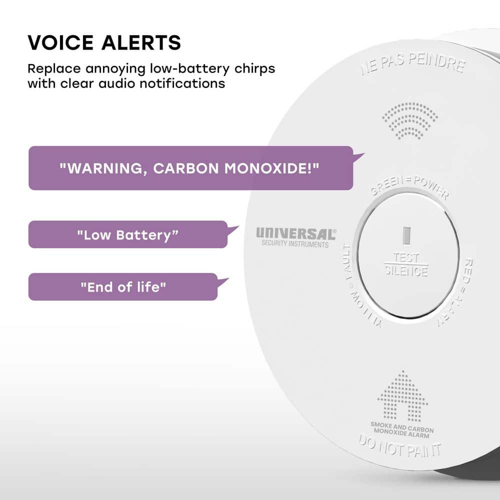 Universal Security Instruments 3-Year Replaceable Backup Combination Smoke and Carbon Monoxide Detector w/ Voice Alarm (4)