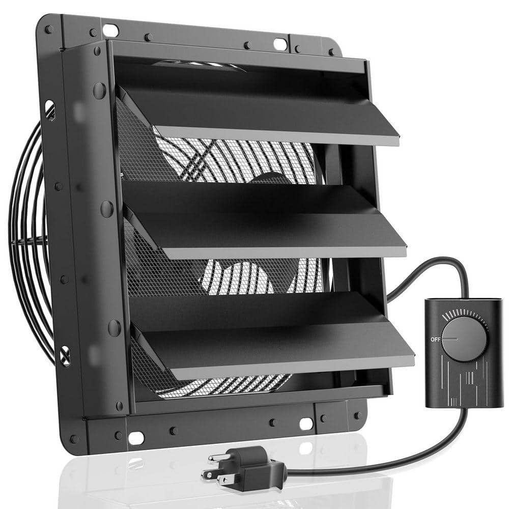 DENIME BBAY INC 12 in. Shutter Exhaust Fan with Speed Controller, 764CFM High-Speed, 1400RPM Mounted/Black Powere Electric, Aluminum