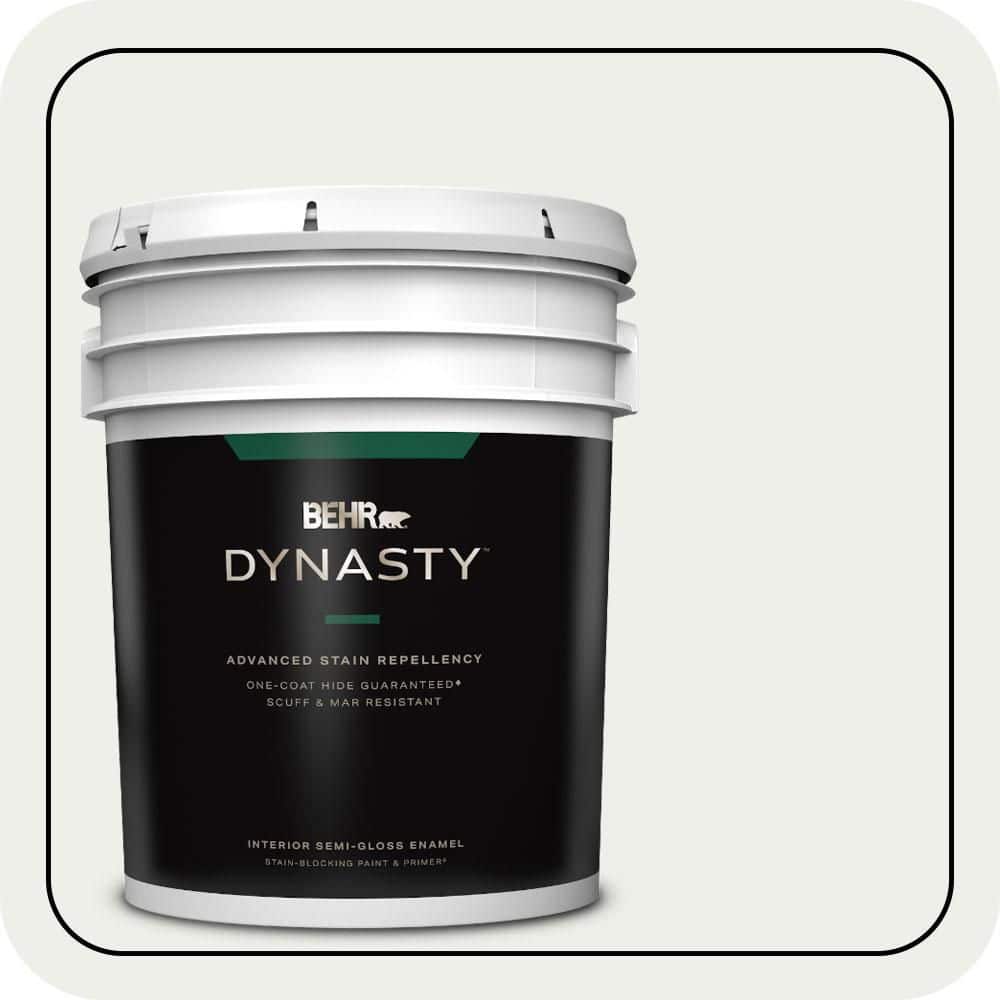 BEHR DYNASTY 5 gal. Designer Collection #DC-004 Winter White Semi-Gloss Enamel Interior Stain-Blocking Paint & Primer