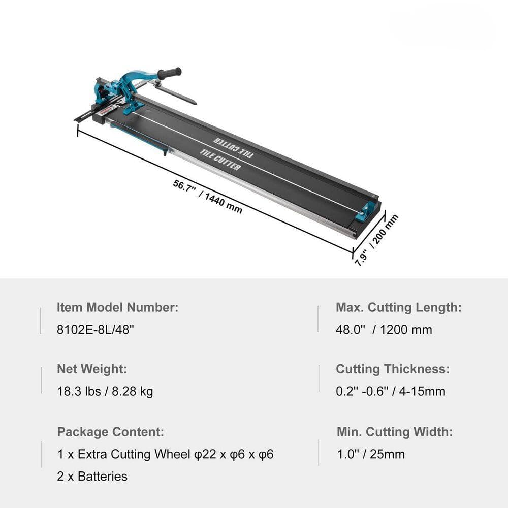 Laybus 48 in. Manual Tile Cutter, Porcelain Ceramic Tile Cutter with Tungsten Carbide Cutting Wheel, Infrared Positioning (2)