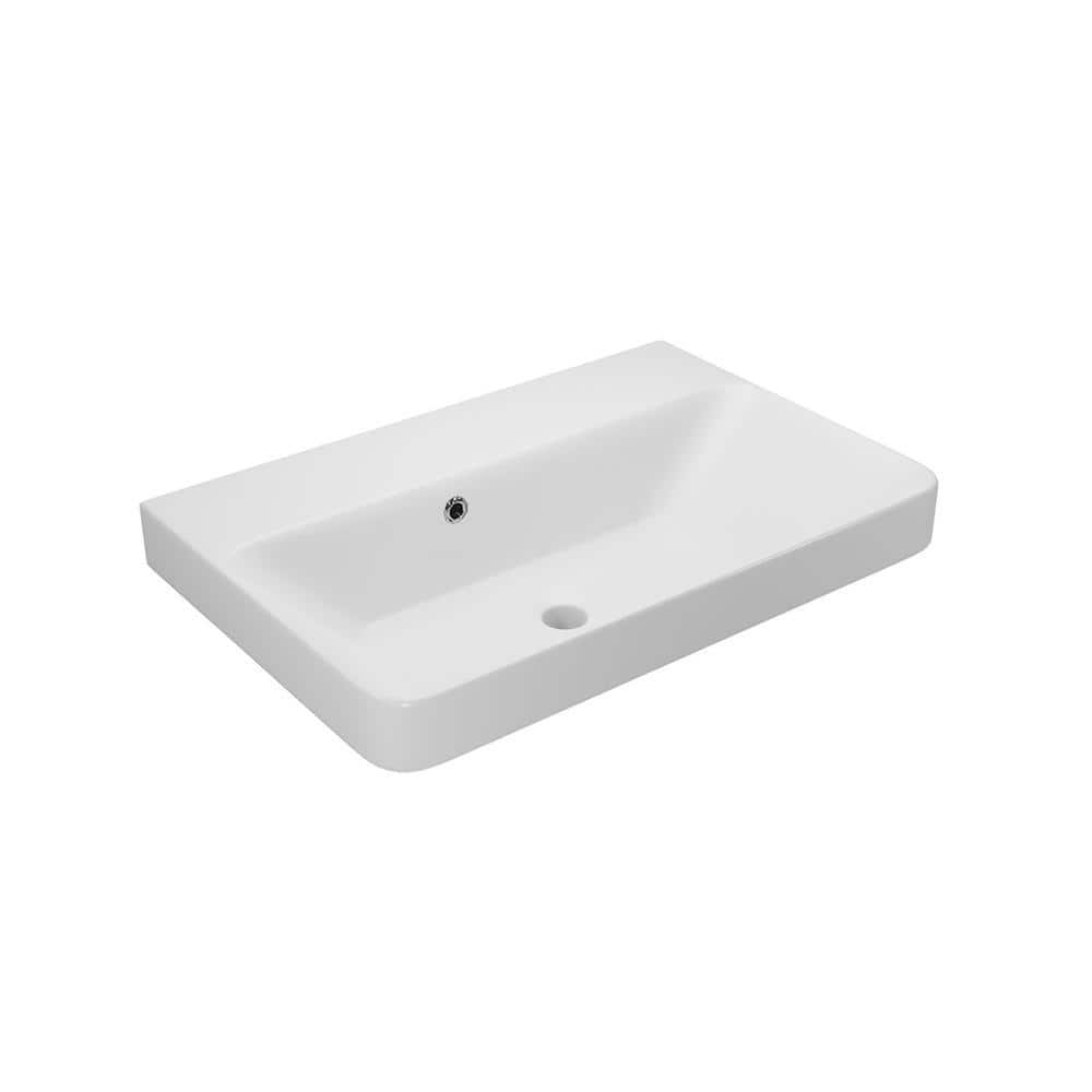 WS Bath Collections Luxury Wall Mounted/Drop-In Sink 55 Matte White Ceramic Rectangular without Faucet Hole