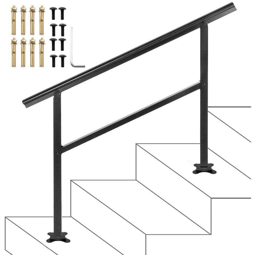 SVOPES Adjustable Outdoor Handrail for Stairs 47.6 in. x 35.2 in. Black Aluminum Stair Railing, Stair Railing Kit (1)
