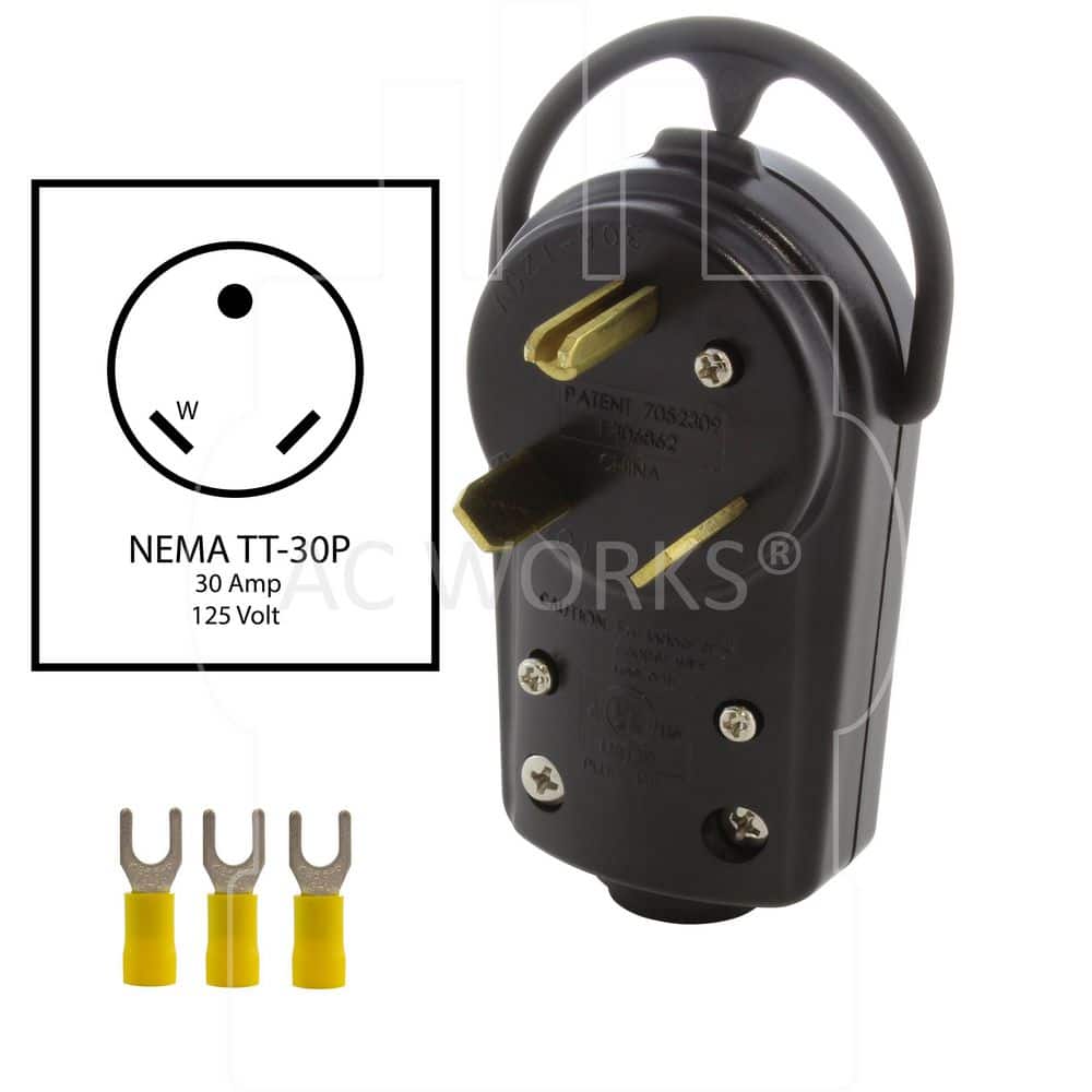 AC WORKS 30 Amp 3-Prong RV Travel Trailer NEMA TT-30P DIY Assembly Replacement Plug (2)
