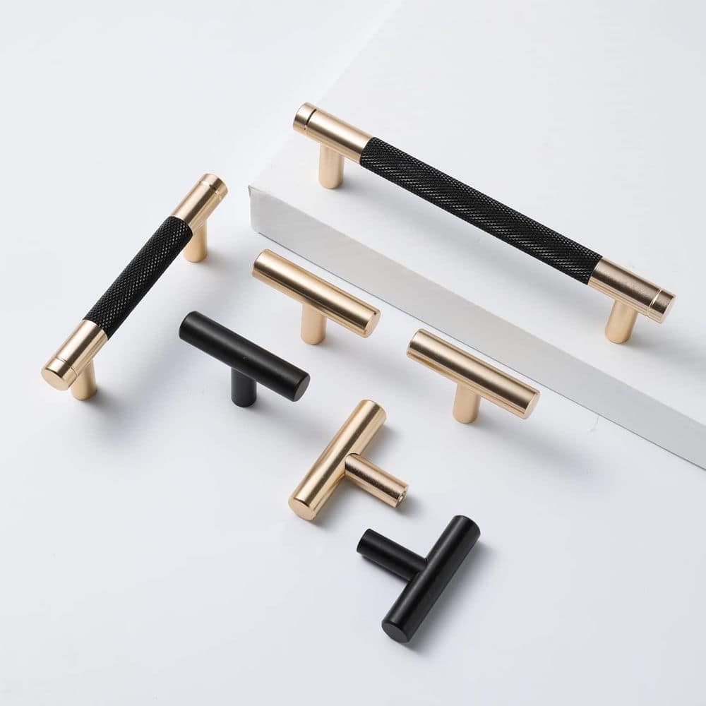 Wudkey 12 Pack Knurled Cabinet Pulls with Diamond Pattern in Gold and Black Oxidation Finish (3)