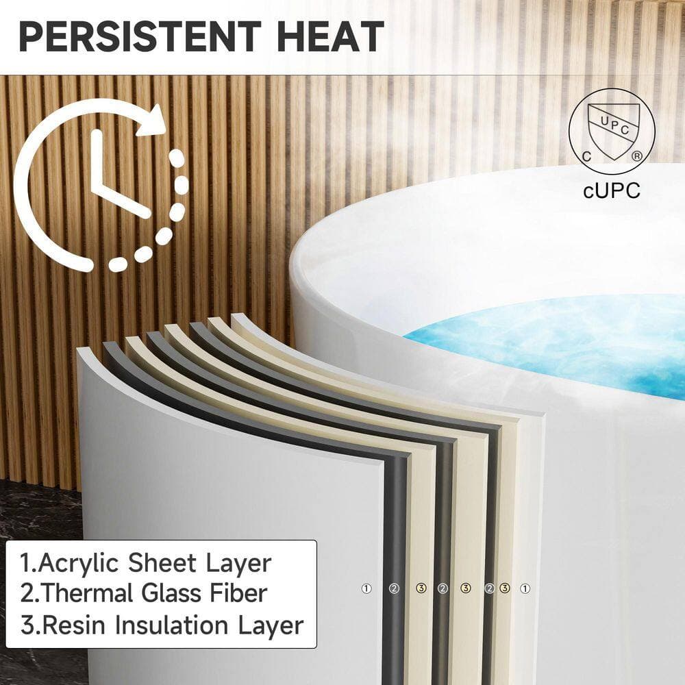 Kuomih 47 in. x 28 in. Acrylic Freestanding Soaking Bathtub in White Oval SPA Tub with Chrome Overflow and Pop-Up Drain Bathtub (3)