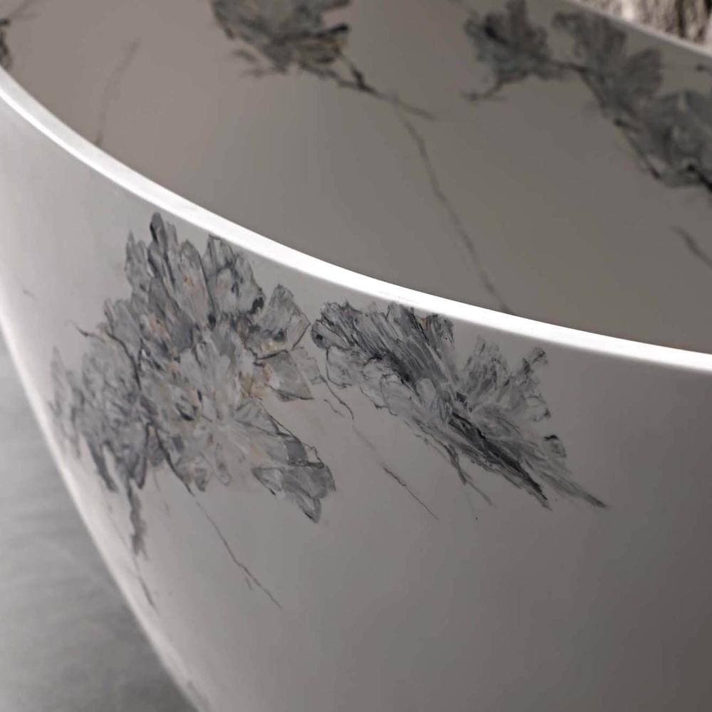 GIVING TREE AURIN 74 in. Freestanding Stone Resin Bathtub Solid Surface Oval Bathtub High Backrest in Ink Floral Finish (3)