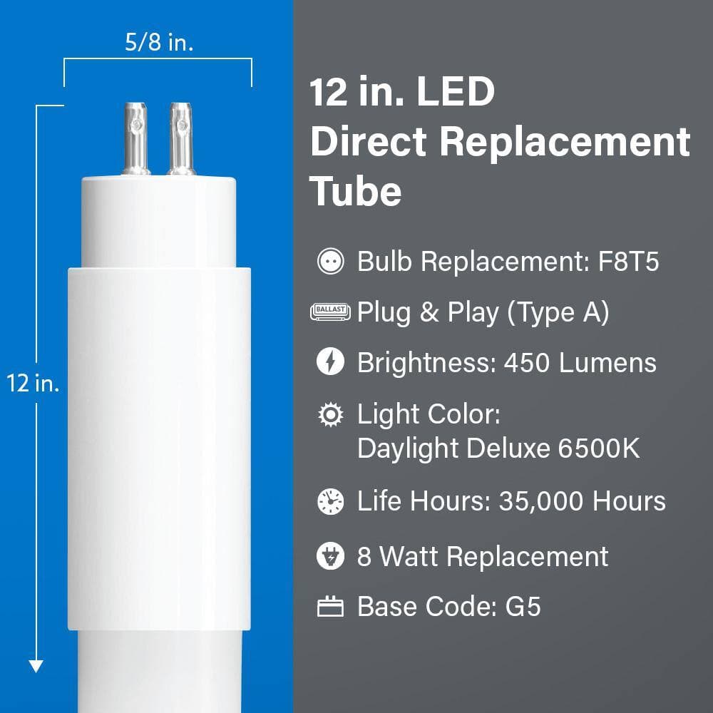 Feit Electric 6-Watt 12 in. T5 G5 Type A Plug and Play Linear LED Tube Light Bulb, Daylight Deluxe 6500K (3)