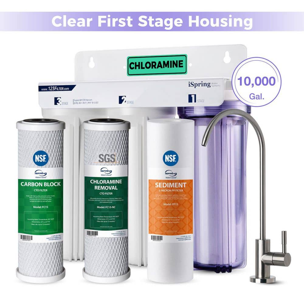 ISPRING Classic 3-Stage Under Sink Water Filtration System for Drinking, Reduces Chloramine, PFAS, Tankless, High Capacity