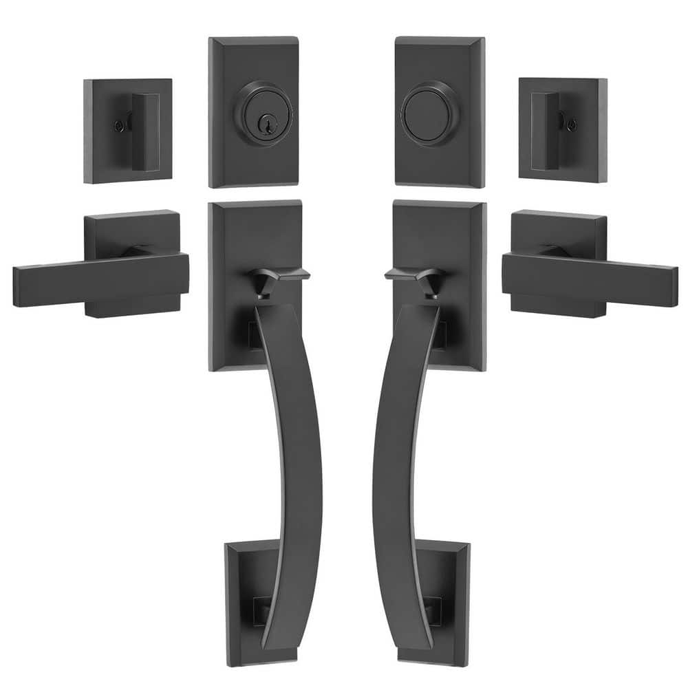 VEVOR Double Door Handleset, Matte Black Arched Door Lever, Double Front Door Handle Set, Reversible Handle Lever, Heavy Duty (3)