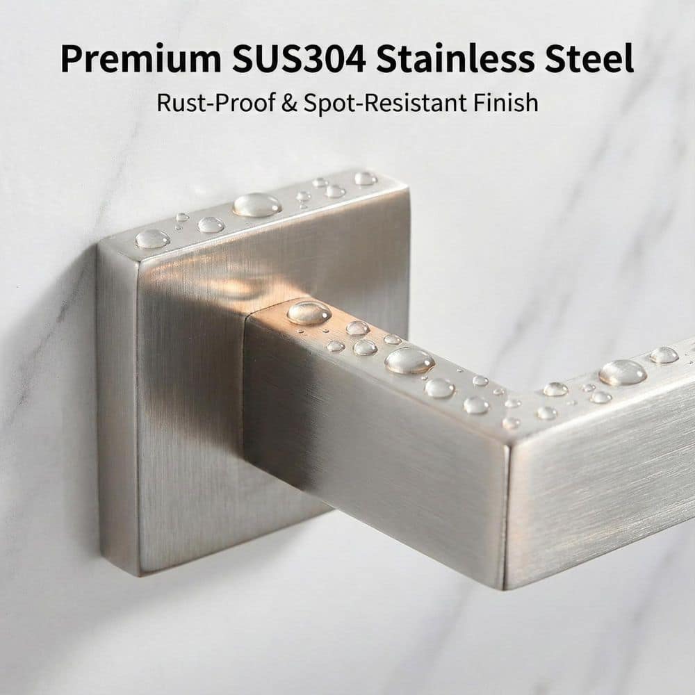 Unbranded Wall Mounted 5-Piece Brushed Nickel Stainless Steel Square Towel Bar Set with 16.55 in. Towel Bar (3)