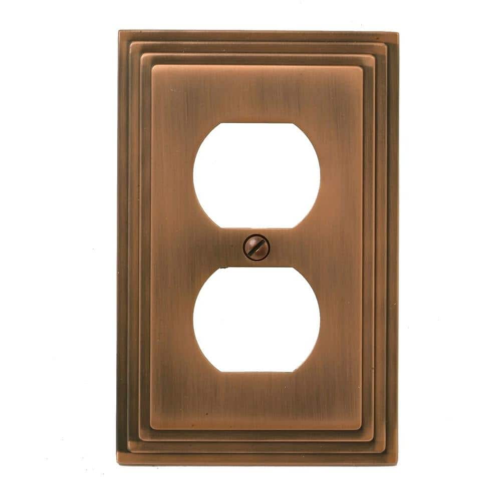 AMERELLE Tiered 1-Gang Duplex Outlet Metal Wall Plate - Antique Copper