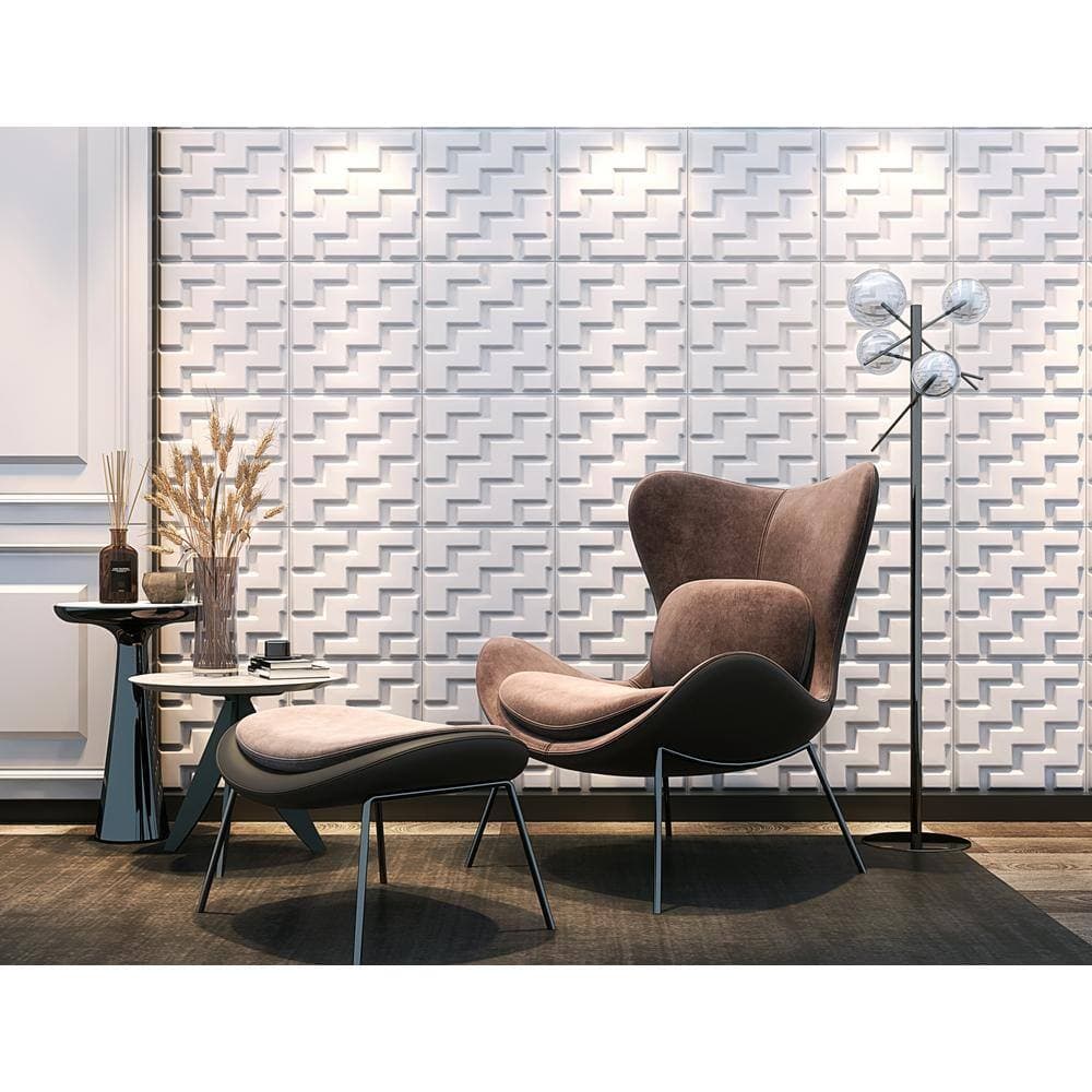 Dundee Deco Falkirk Fifer 20 in. x 20 in. Paintable Off White Chevron Zigzag Fiber Decorative Wall Paneling (10-Pack) (2)