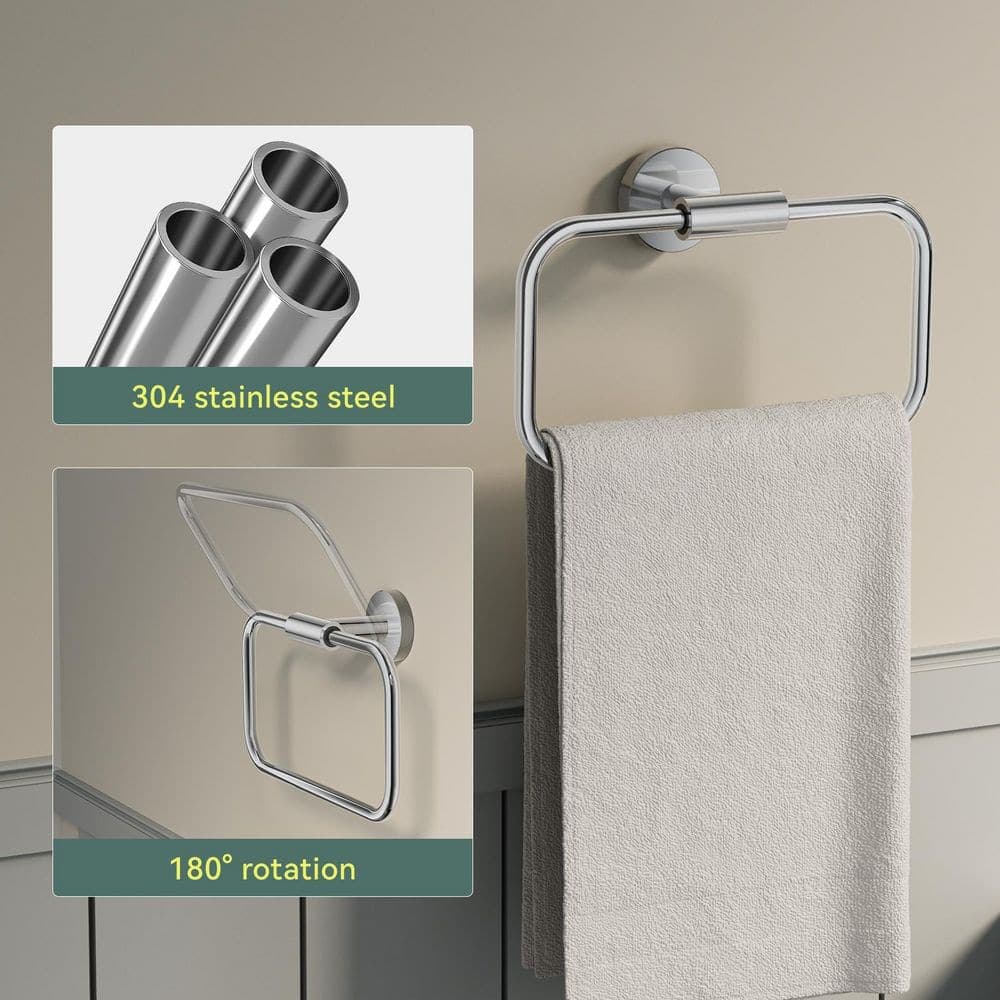 BWE 4-Piece Bath Hardware Set with Towel Rack, Toilet Paper Holder, Towel Ring and Towel Hook Polished Chrome (3)