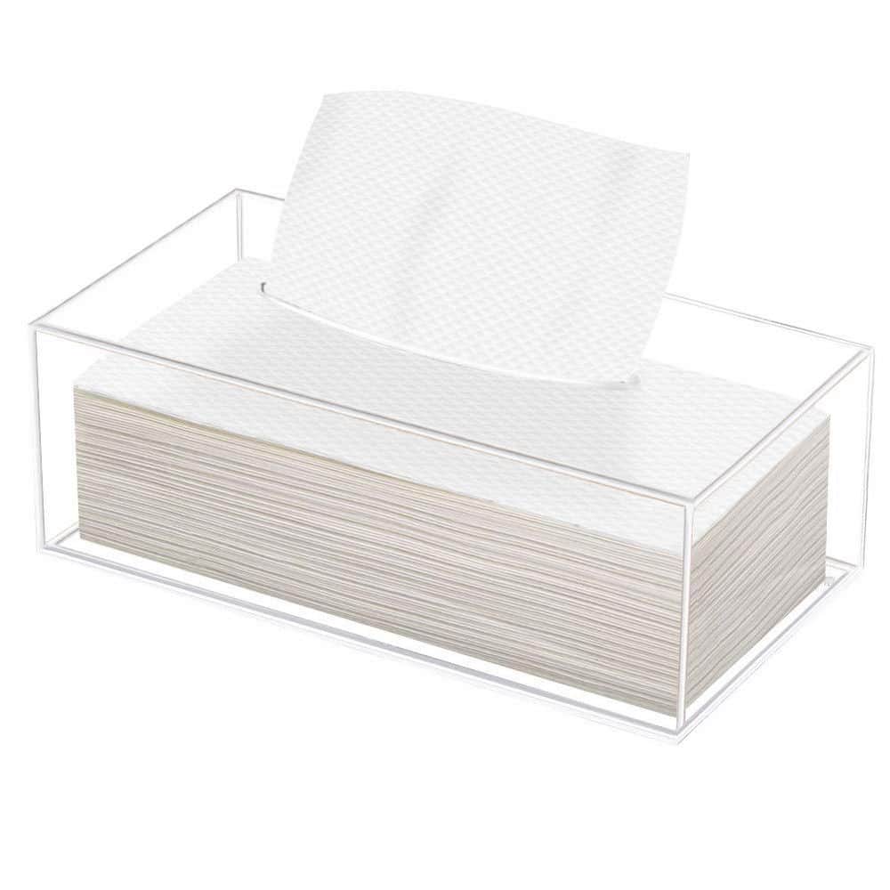 KHKFY Clear Acrylic Tissue Box Holder, Rectangular Dispenser Cover for Bathroom Bedroom Desk, 9.25 x 5.20 x 3.66 in.