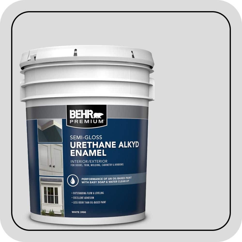 BEHR PREMIUM 5 gal. #N530-1 Pixel White Urethane Alkyd Semi-Gloss Enamel Interior/Exterior Paint
