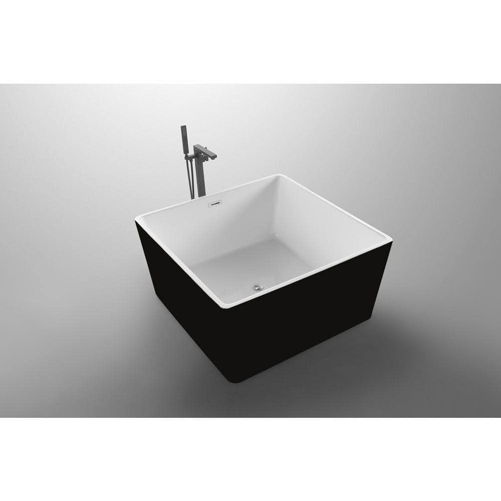 Bellaterra Home Biella 47.2 in. x 47.2 in. Acrylic Flatbottom Freestanding Soaking Bathtub with Center Drain in Glossy Black Finish (2)