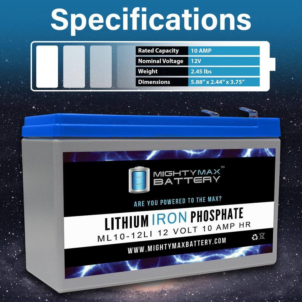 MIGHTY MAX BATTERY 12-Volt 10AH Lithium Replacement Battery Compatible with Liebert PSA PSA1000MT3-120U - 2 Pack (3)