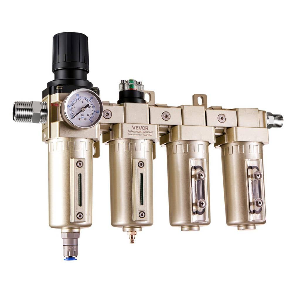 VEVOR 3/4 in. NPT Air Compressor Filter Regulator Dryer, 2-Stage 5μm & 0.3μm Filtration with Double 0.1μm Desiccant Dryer