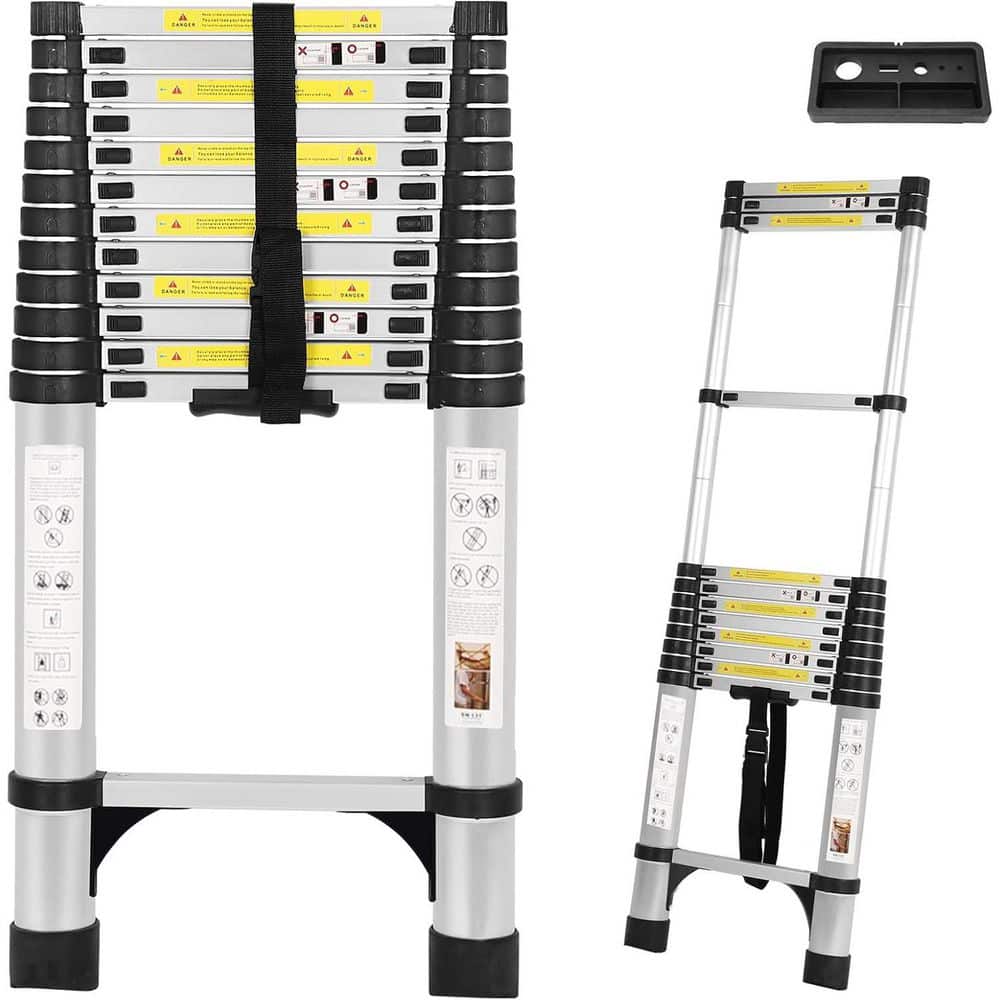 Unbranded 16.5 ft. Aluminum Telescoping Ladder with Tool Tray, Foldable for Home and RV Use (1)