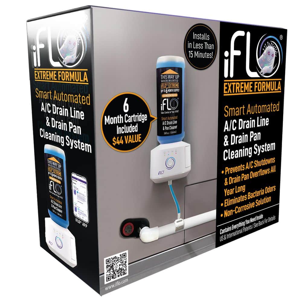 iFLO Extreme Smart Automated AC Drain Line Cleaning System, Includes 36 oz. Cartridge that Last Up to 6-Months