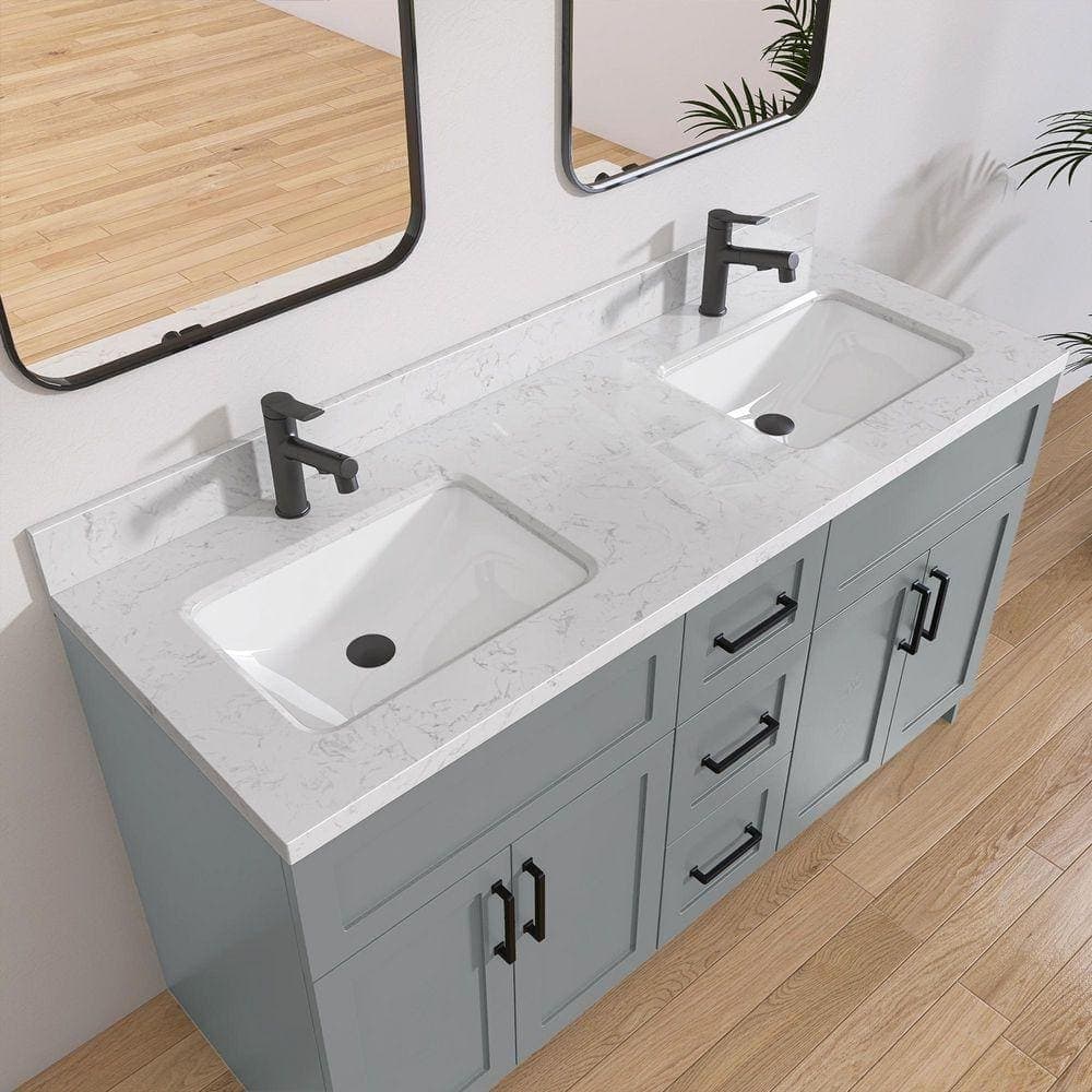 NTQ Etyi 60 in. W x 22 in. D Engineered Stone Vanity Top Rectangular Double Sink Bathroom Vanity Top in Carrara White (1)