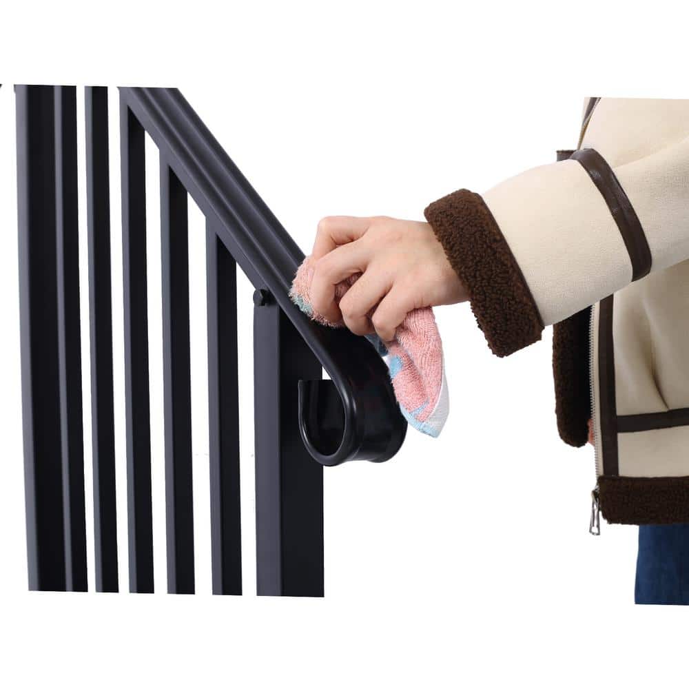 Tidoin 54 in. H x 33 in. W Black Steel Outdoor Stair Railing Kit Fit 2 or 3 Steps (3)