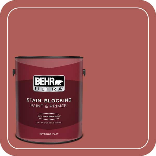BEHR ULTRA 1 gal. #T12-1 Prairie Poppy Extra Durable Flat Interior Paint & Primer (2)