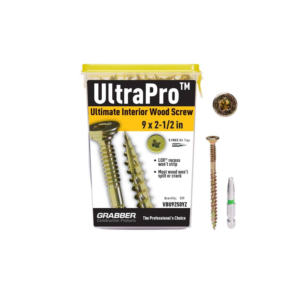 Grabber #9 x 2 1/2 in. UltraPro LOX Drive, Flat Scavenger II Head, Yellow Zinc, Interior Wood Screws (5 lb. box)