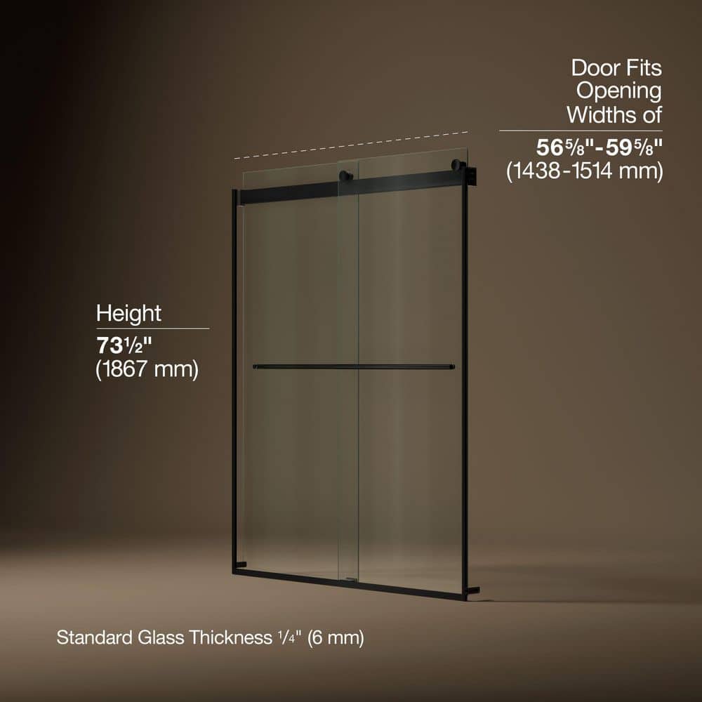 KOHLER Claro 57-60 in. W x 74 in. H Frameless Sliding Shower Door in Matte Black with 1/4 in. Thick Clear Tempered Glass (4)