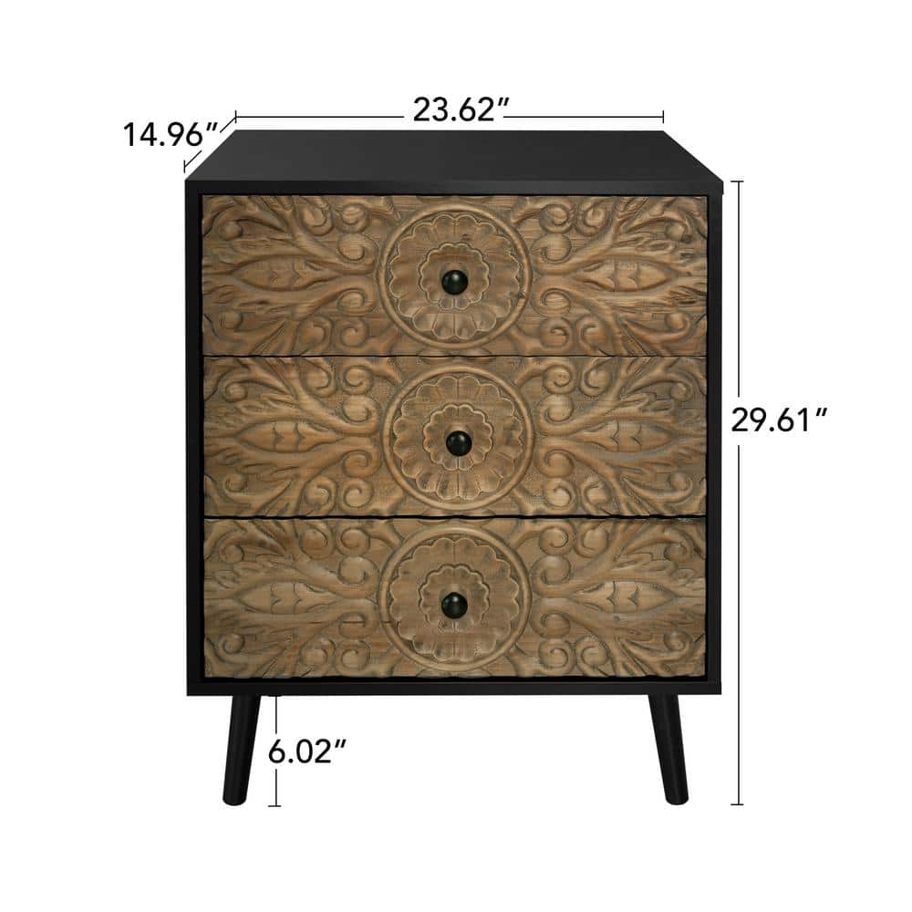 Lycvki 23.63 in. W x 14.97 in. D x 29.45 in. H Black Linen Cabinet with 3 Drawers for Bathroom (3)