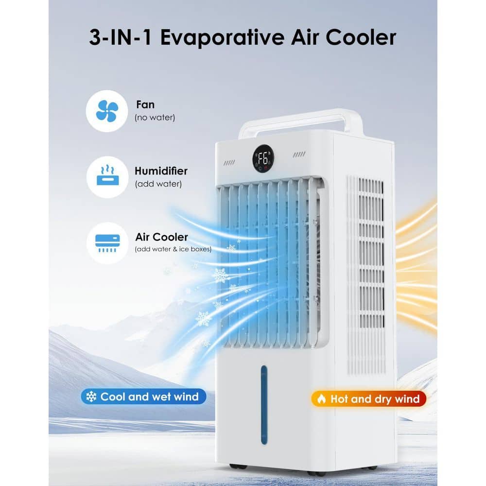 Adrinfly 12 H Timer 3-in-1 Portable Air Conditioner Evaporative Cooler w 2.64Gal Tank, 3-Modes, 6-Speeds, Remote, Cools 270 sq ft (3)