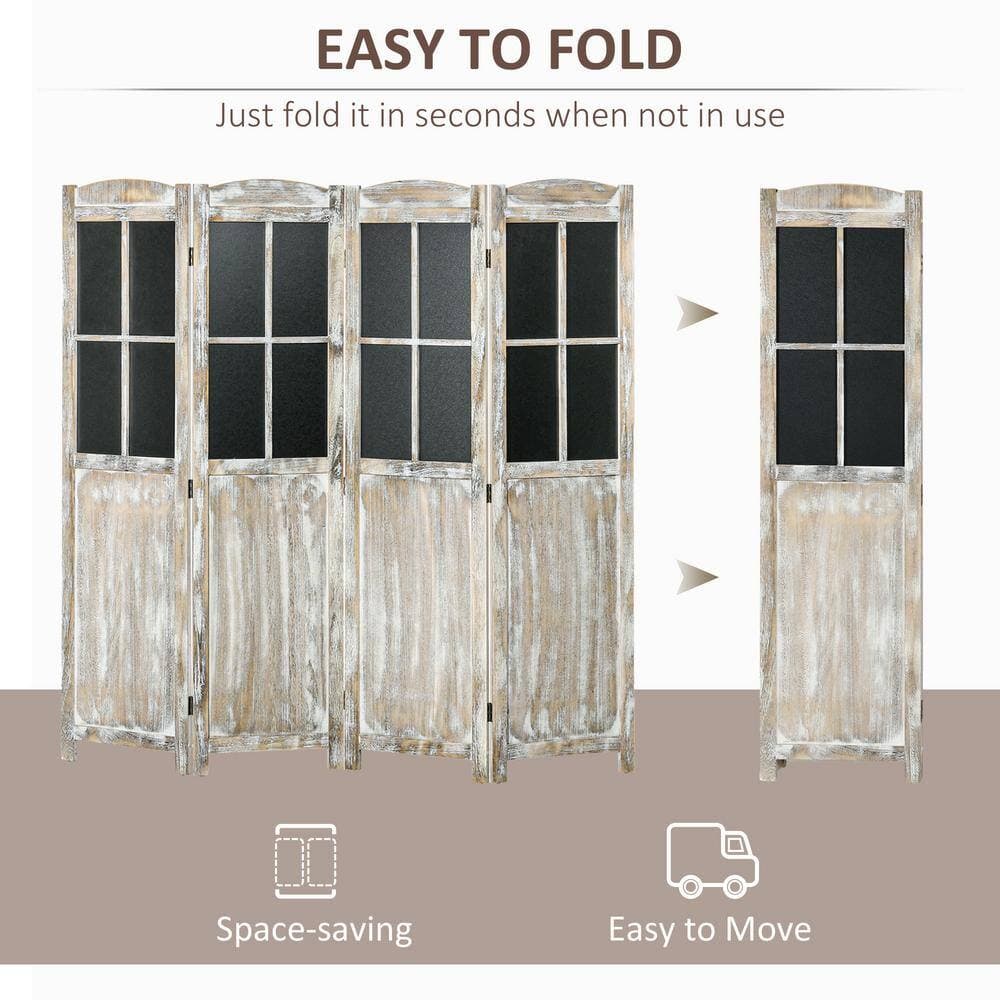 Unbranded 6 ft. Natural Wood Folding Outdoor Privacy Screen with Black Boards, 4-Panel Hinged Freestanding Partition Wall Divider (3)