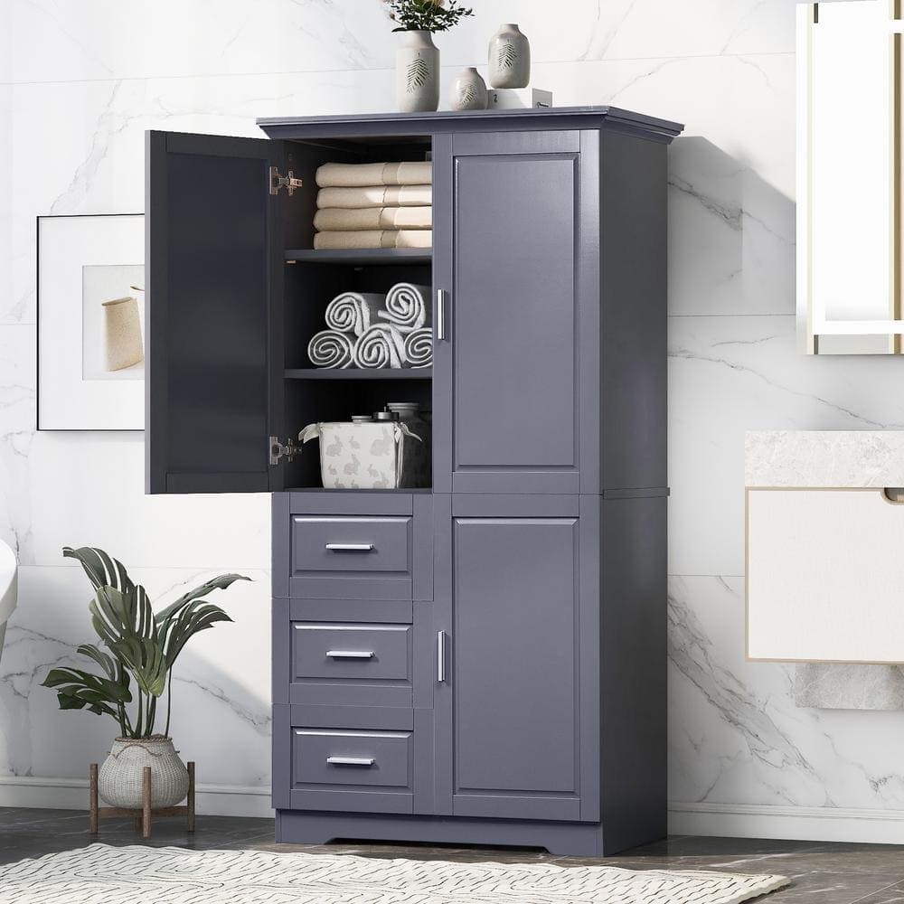 Unbranded 33 in. W 20 in. D 62 in. H MDF Freestanding Linen Cabinet with Drawers (4)
