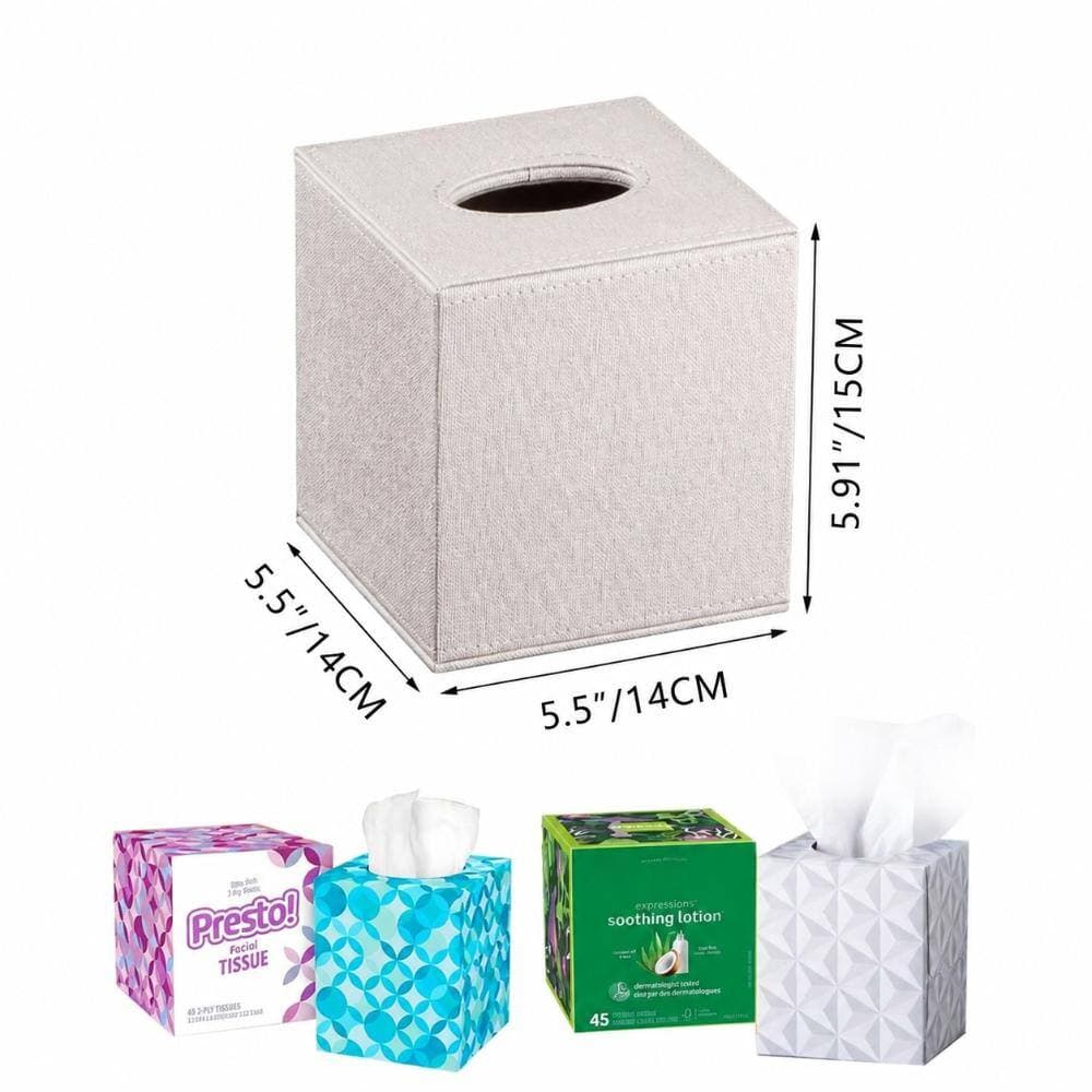 Unbranded PU Leather Square Tissue Box Cover with Magnetic Lid and MDF Wood Frame for Bathroom, Desk, and Nightstand, Beige (3)