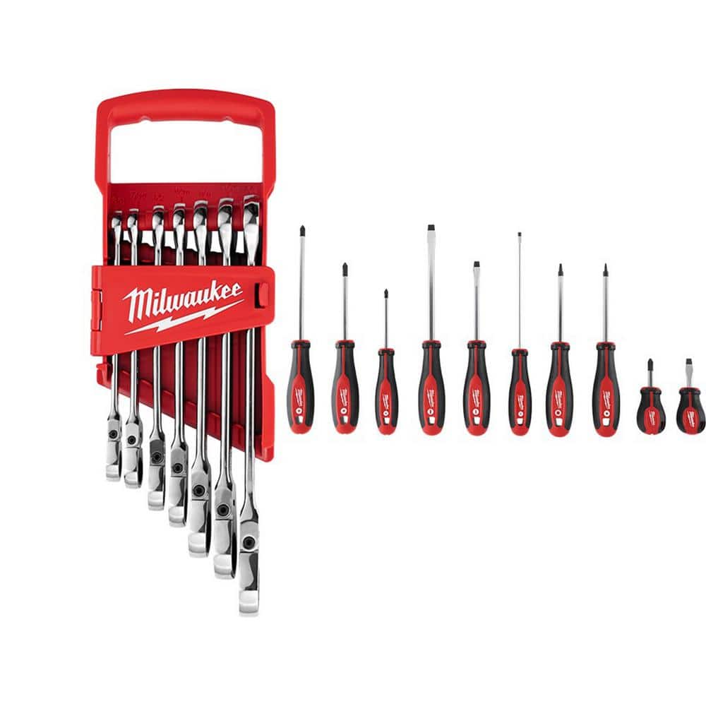 Milwaukee 144-Position Flex-Head Ratcheting Combination Wrench Set Metric with Screwdriver Set