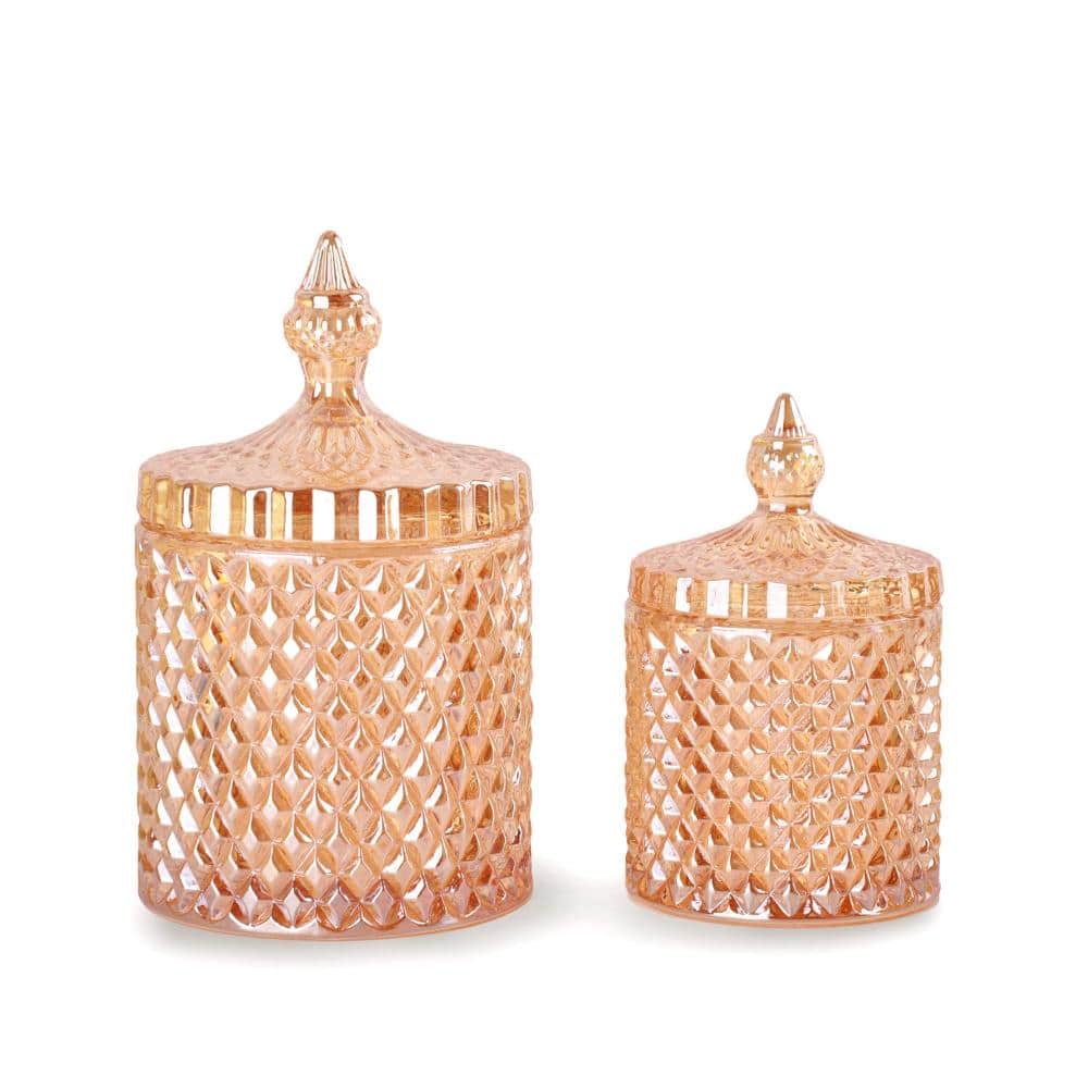 Unbranded 2 Pack Glass Apothecary Jars with Lids for Bathroom Storage Cotton Swabs Balls and Makeup Organizer Amber