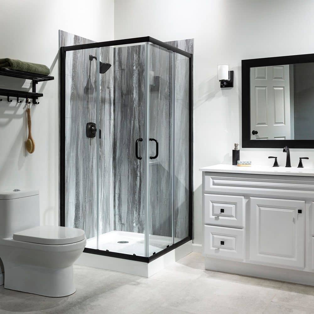 PALISADE 36 in. x 78 in. 2-Piece Glue-Up Corner Shower Wall, Shelf, Trim Kit in Urban Cliff (1)