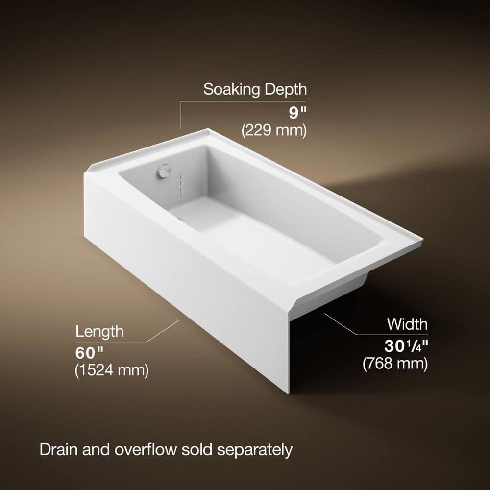 KOHLER Elmbrook 60 in. x 30.25 in. Acrylic Alcove Deep Soaking Bathtub with Left-Hand Drain in White (4)