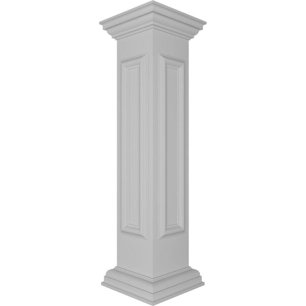 Ekena Millwork End 40 in. x 8 in. White Box Newel Post with Panel, Peaked Capital and Base Trim (Installation Kit Included) (2)