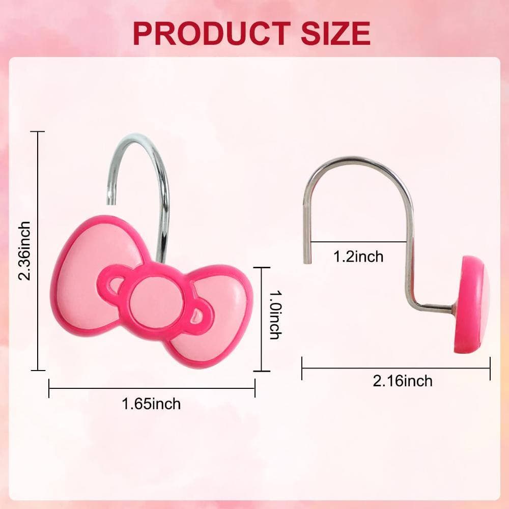 Unbranded Pink Bow Themed Stainless Steel and Resin Decorative Shower Curtain Hooks Rings for Bathroom Set of 12 (2)